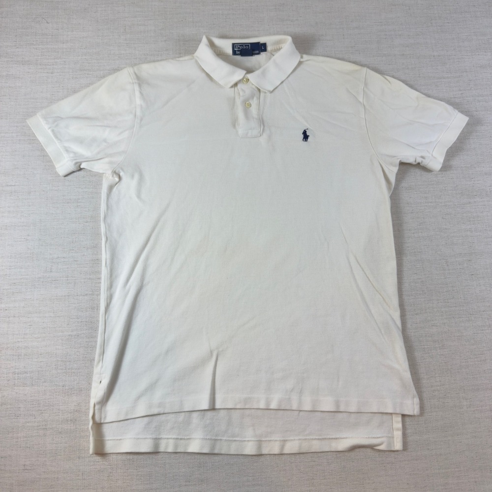 Polo Ralph Lauren Mens Large White Short Sleeve Pique Polo Shirt Navy Pony Logo